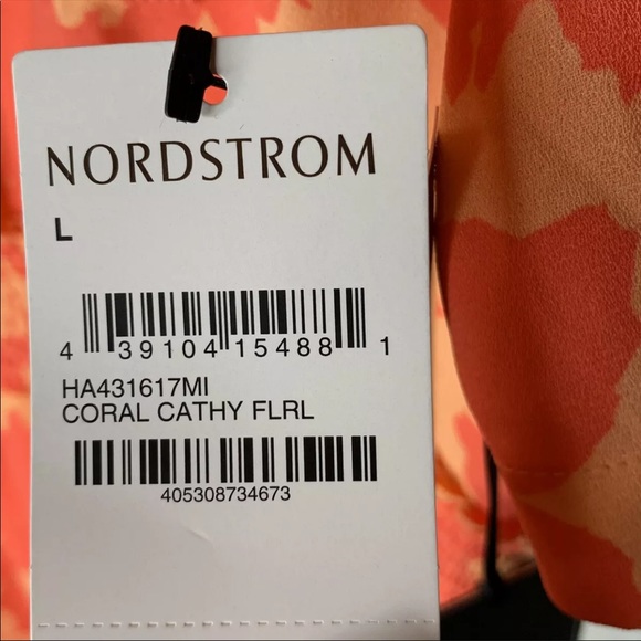 Halogen x Atlantic-Pacific NWT Floral Dress Large Coral Smocked Utility Tropical - Picture 7 of 16
